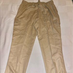 Khaki Linen Crop Cargo Pants